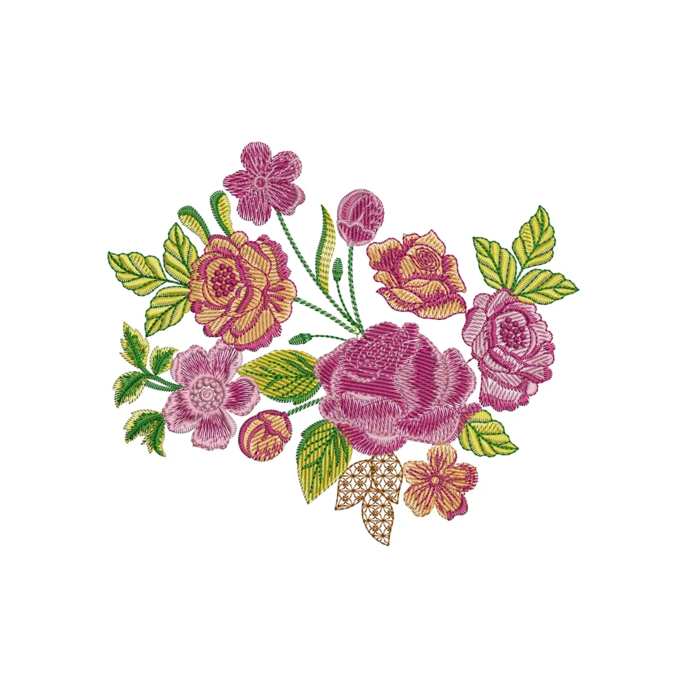 Gold Pink Flower Embroidery Design