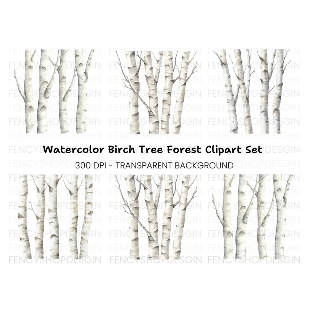 Birch Tree Trunks Clipart Bundle