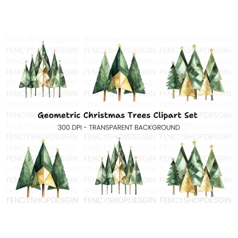 Geometric Christmas Trees Clipart Bundle