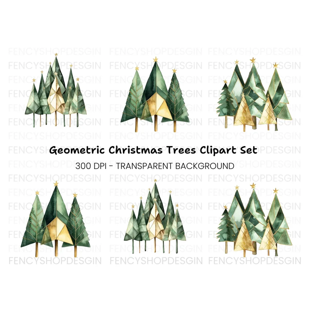 Geometric Christmas Trees Clipart Bundle