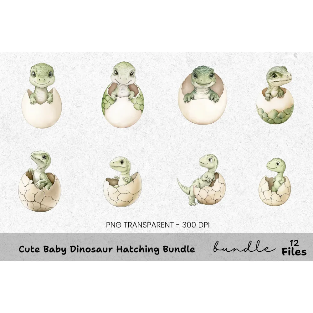 Cute Baby Dinosaur Hatching Clipart Bundle