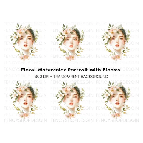 Beautiful Girl with Floral Crown Clipart Bundle