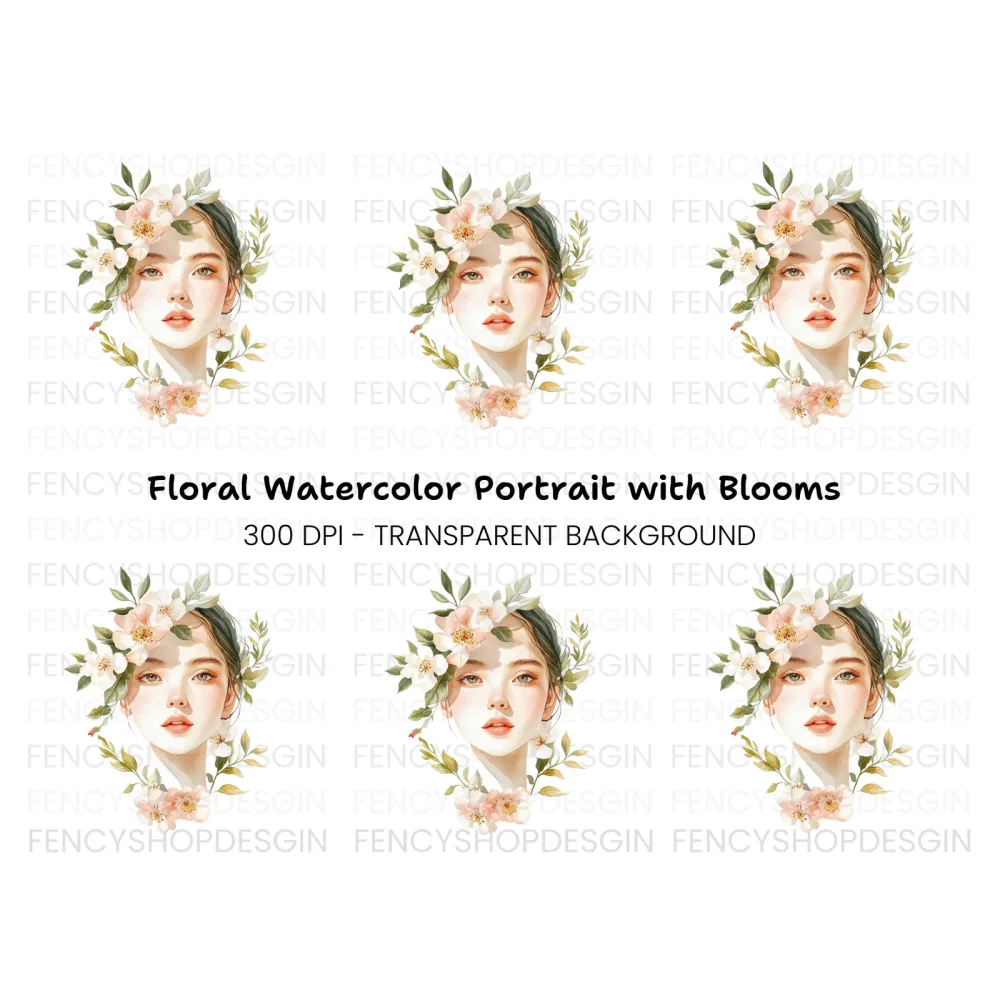 Beautiful Girl with Floral Crown Clipart Bundle