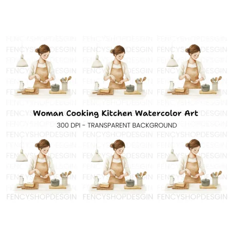 Kitchen Scene Woman Cooking Clipart Bundle