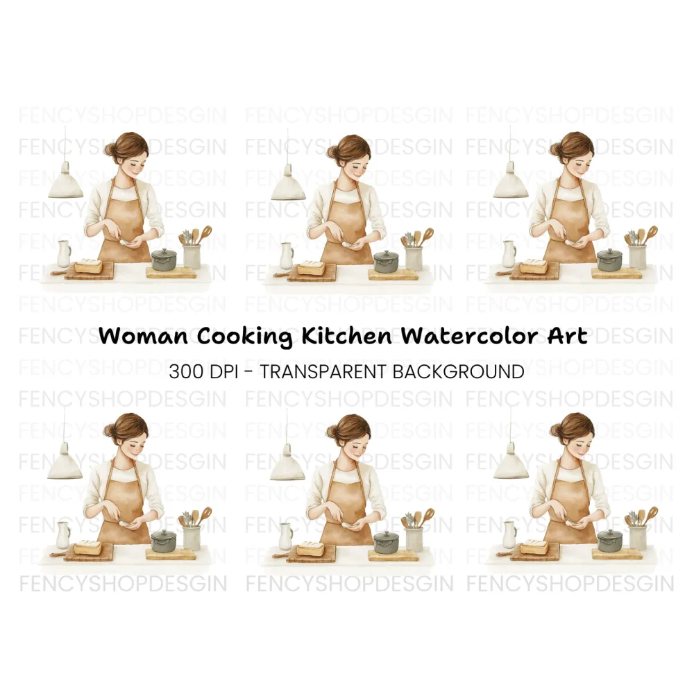 Kitchen Scene Woman Cooking Clipart Bundle