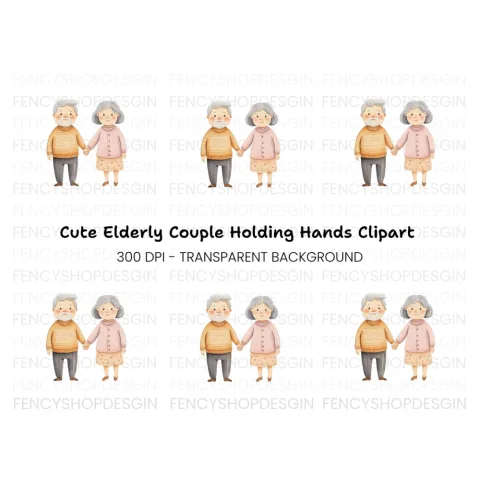 Cute Elderly Couple Holding Hands Clipart Bundle