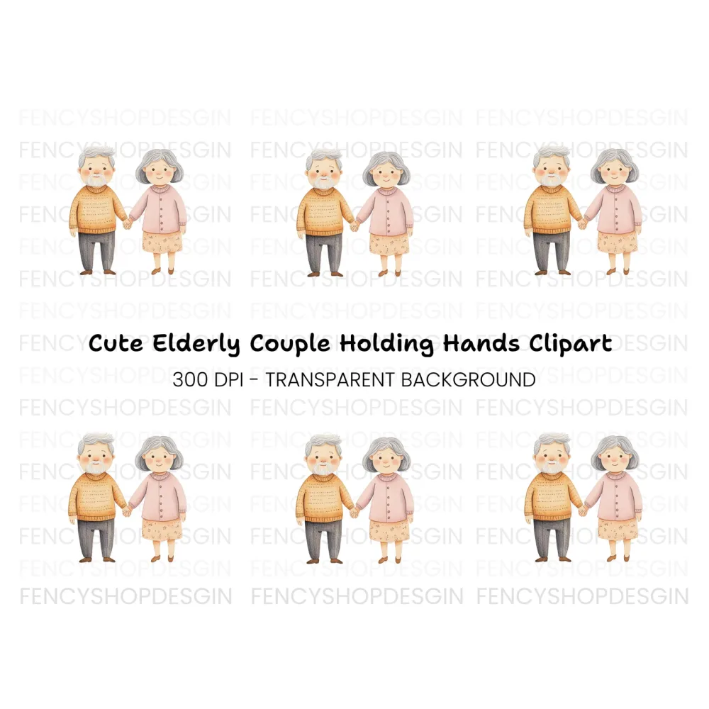 Cute Elderly Couple Holding Hands Clipart Bundle