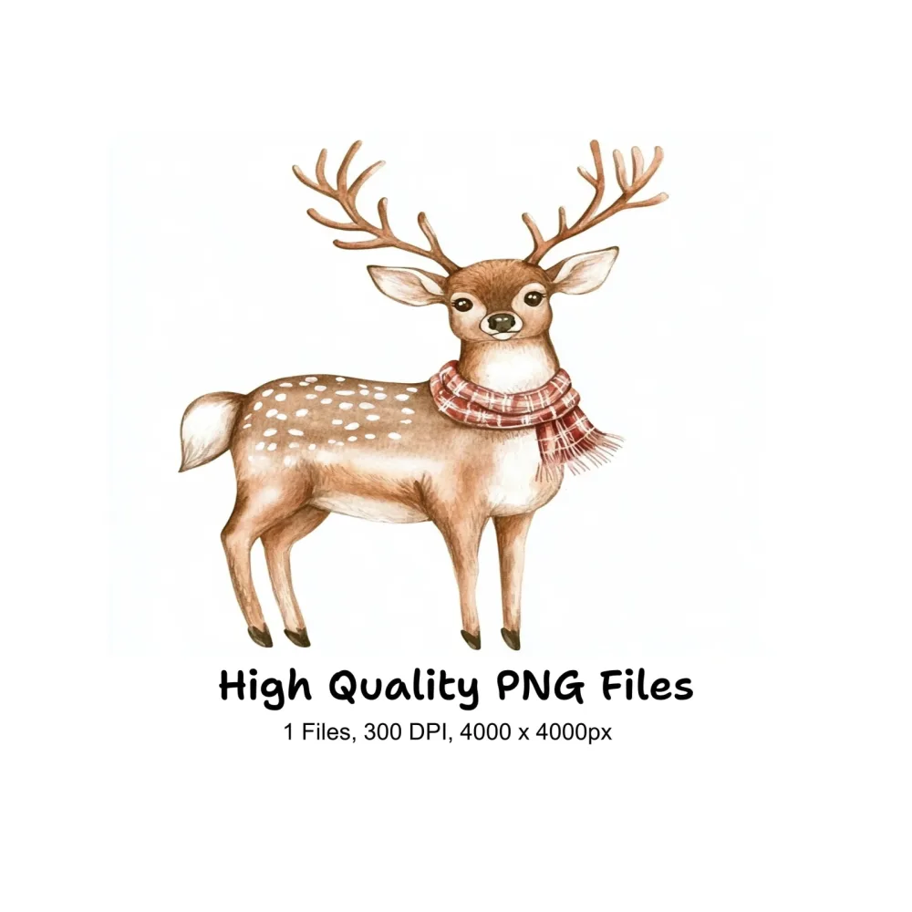 Cute Reindeer with Scarf Clipart Bundle
