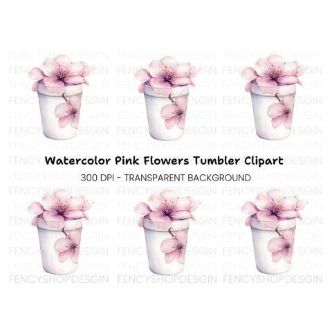 Pink Cherry Blossom in Cup Clipart Bundle