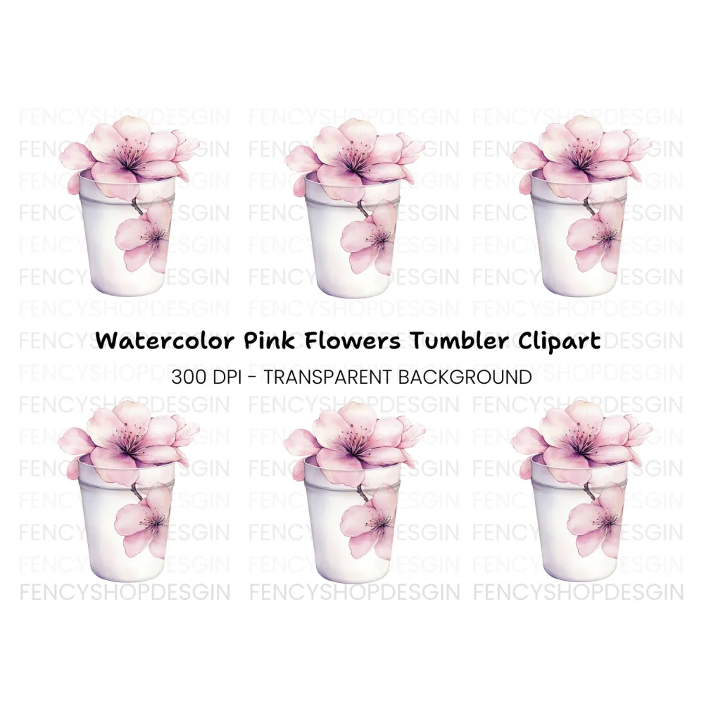 Pink Cherry Blossom in Cup Clipart Bundle