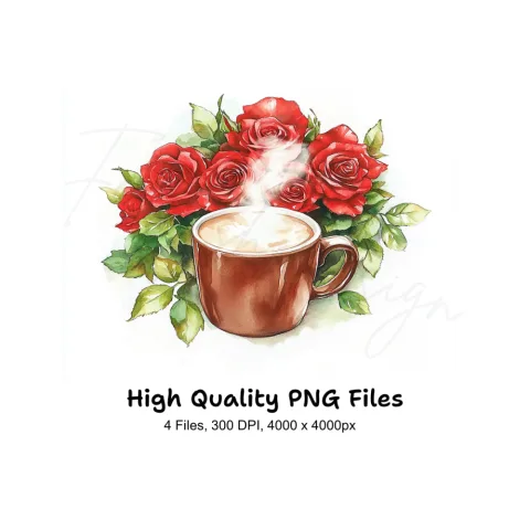 Coffee and Roses Clipart Bundle