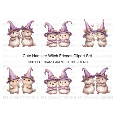 Cute Hamster Witch Clipart Bundle