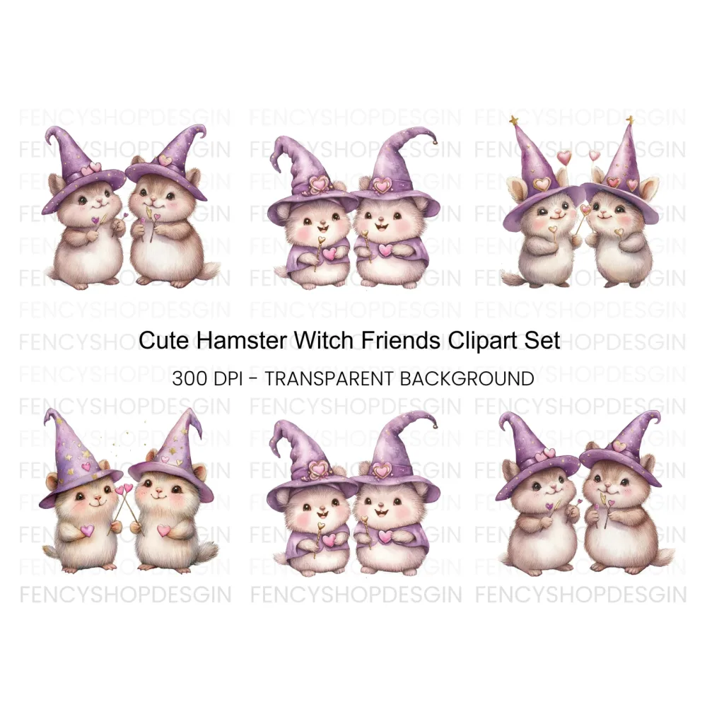 Cute Hamster Witch Clipart Bundle