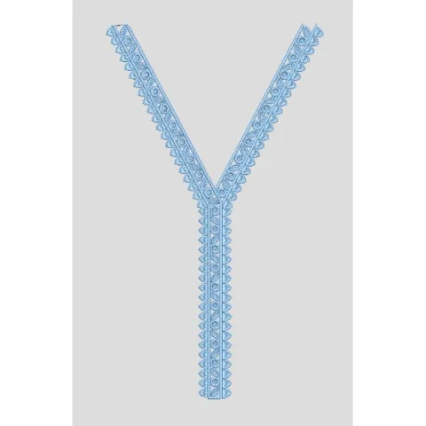 Blue Neckline V Neck Lace Trim Embroidery Design