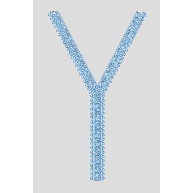 Blue Neckline V Neck Lace Trim Embroidery Design