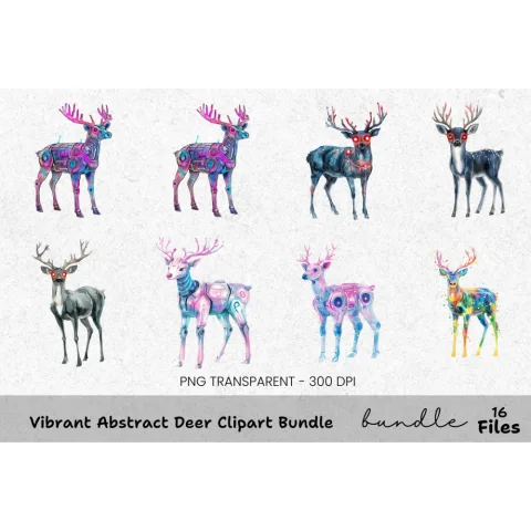 Cyberpunk Reindeer Clipart Bundle