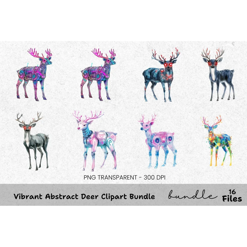 Cyberpunk Reindeer Clipart Bundle