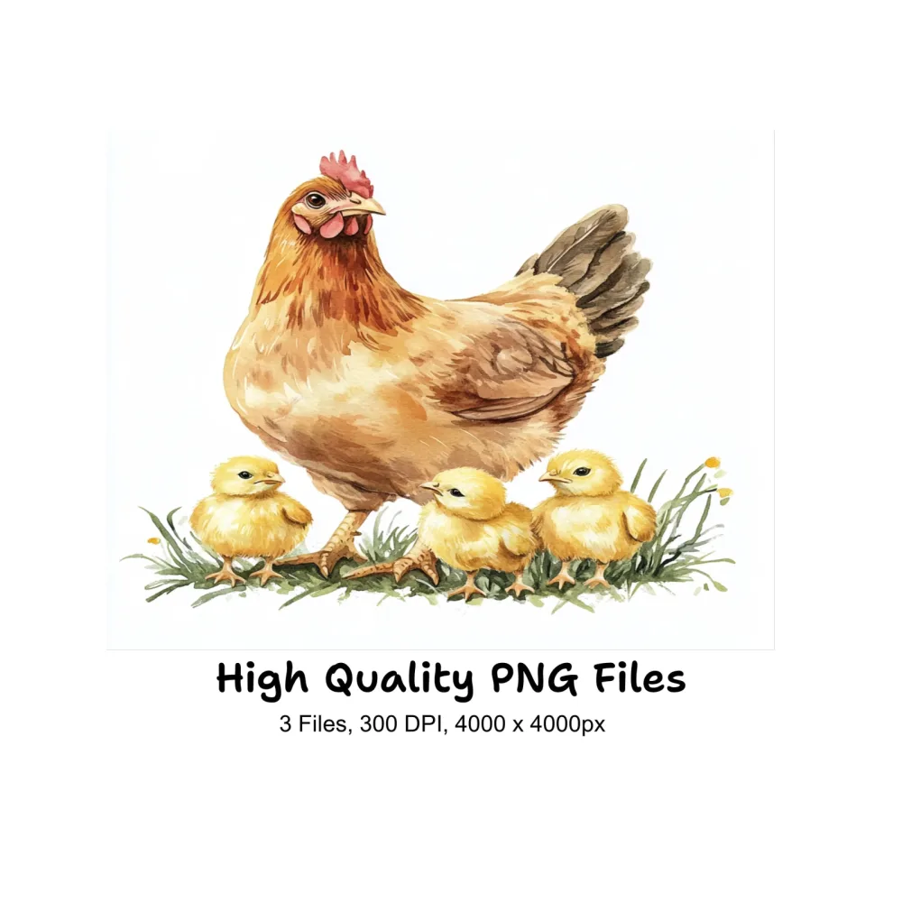 Cute Farm Animal Hen Chicks Clipart Bundle