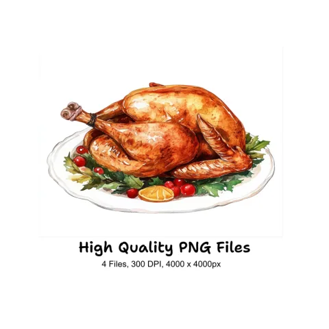 Roasted Turkey Thanksgiving Clipart Bundle