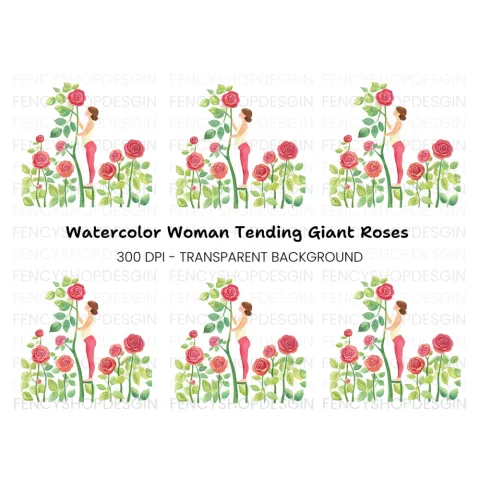 Elegant Woman with Roses Clipart Bundle
