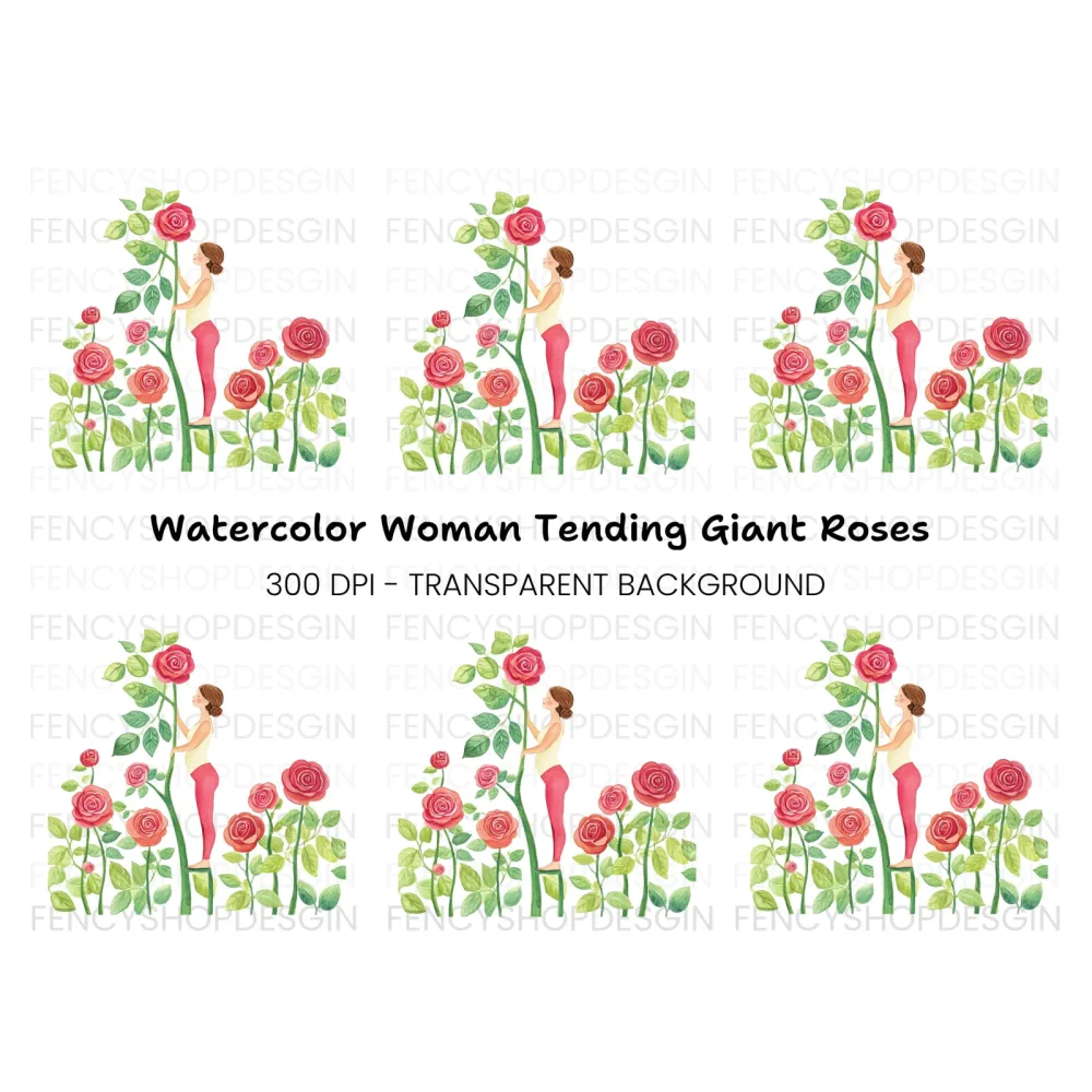 Elegant Woman with Roses Clipart Bundle