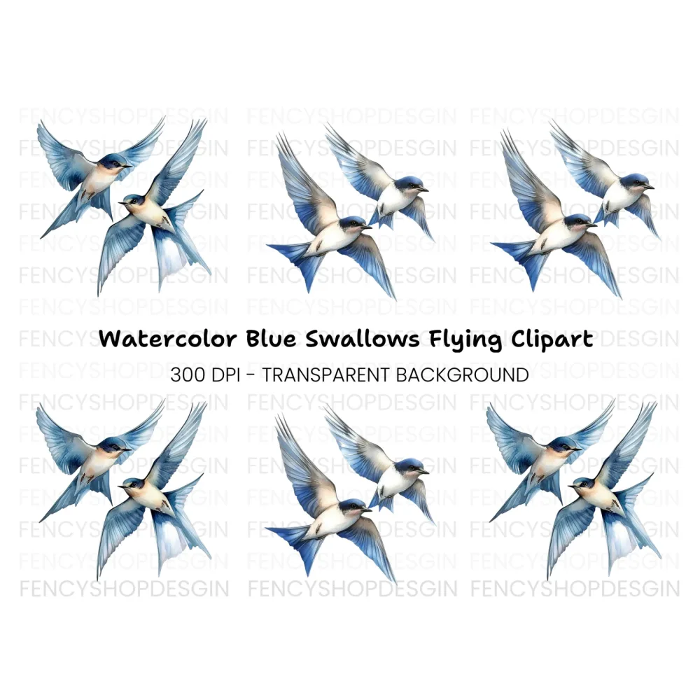 Graceful Blue Swallows Clipart Bundle