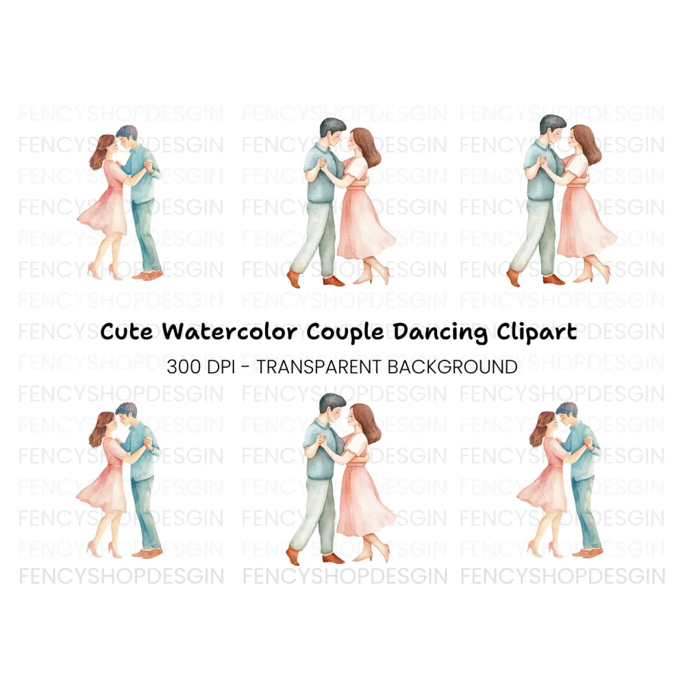 Romantic Couple Dancing Clipart Bundle