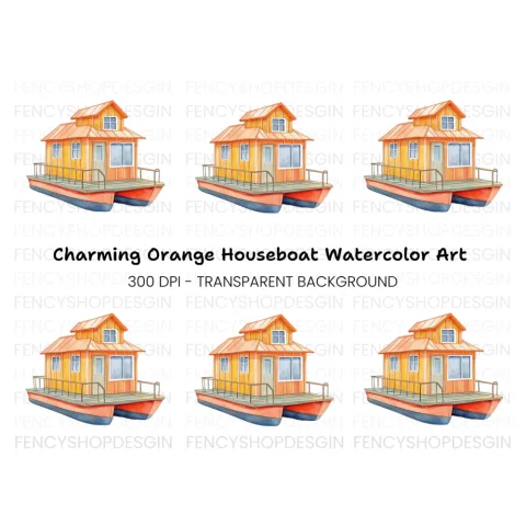 Orange Houseboat Clipart Bundle