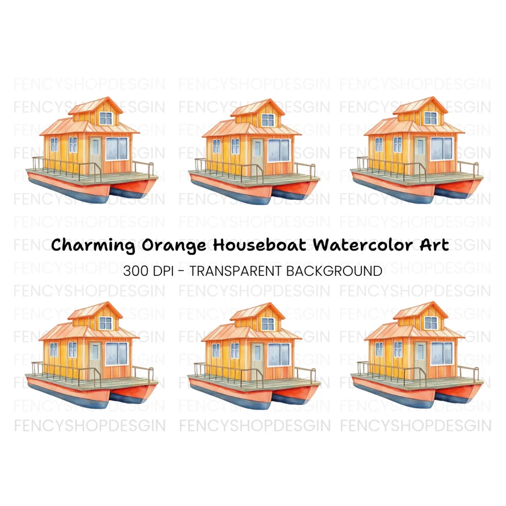 Orange Houseboat Clipart Bundle
