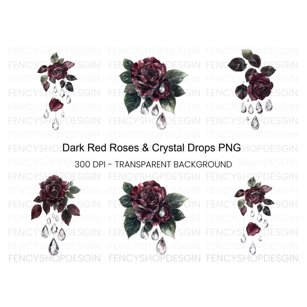 Gothic Roses Diamonds Clipart Bundle