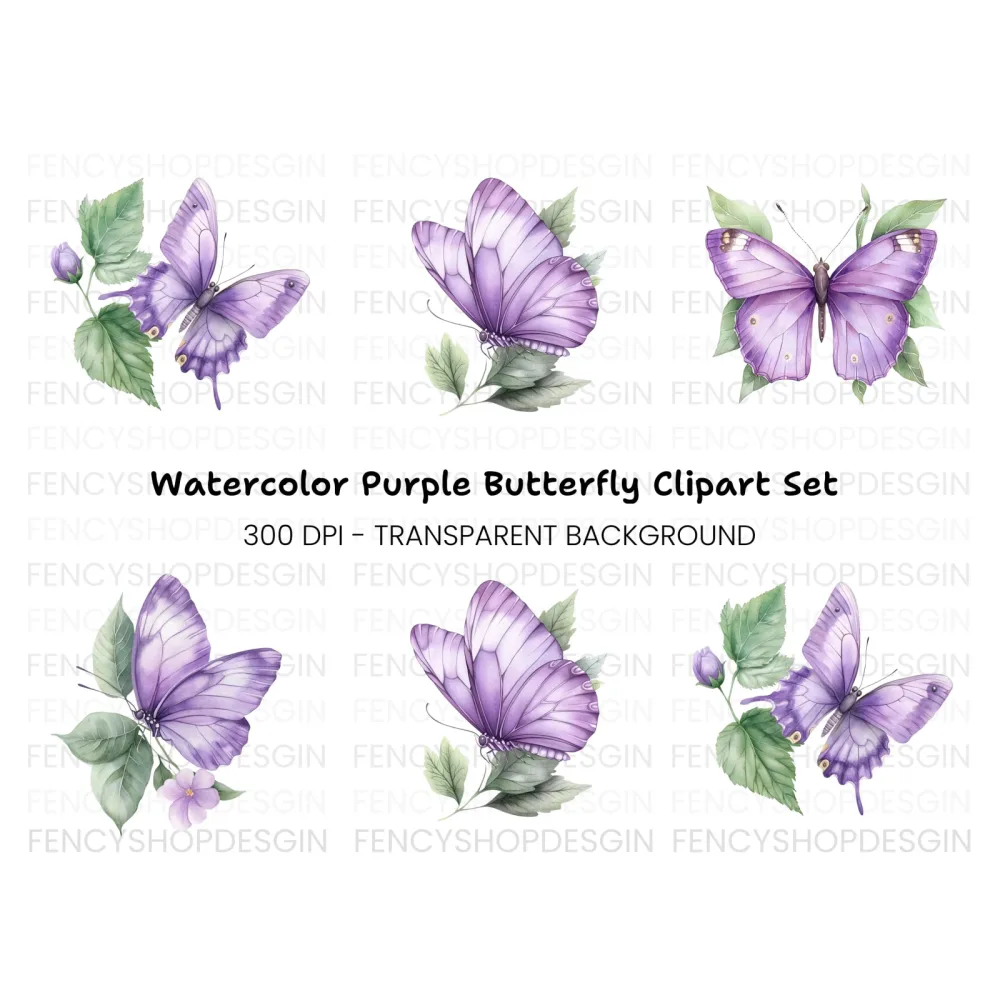 Purple Butterflies Clipart Bundle