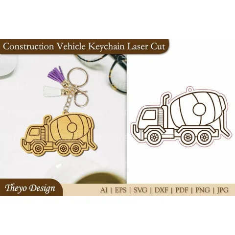 Construction Vehicle Keychain Laser Cut SVG