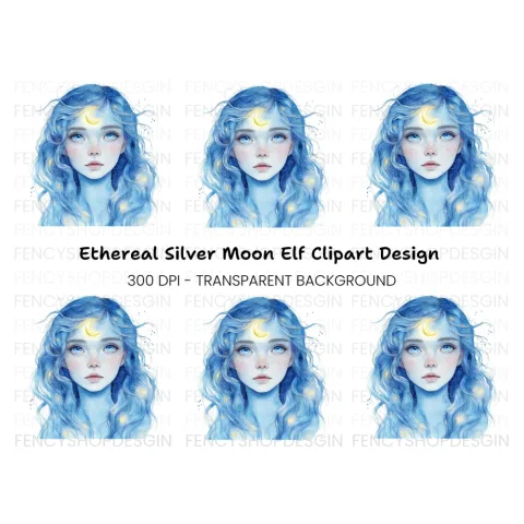 Celestial Blue Haired Girl Clipart Bundle