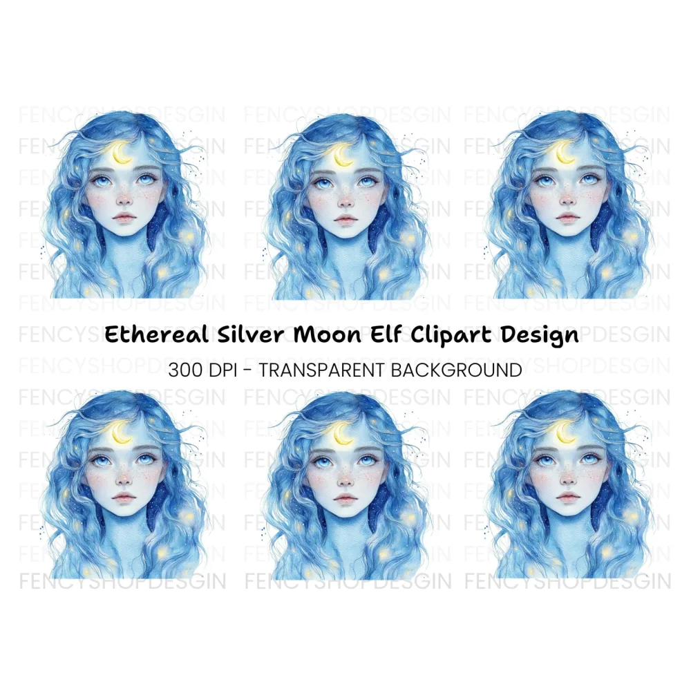 Celestial Blue Haired Girl Clipart Bundle