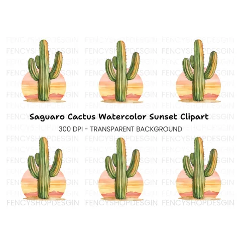 Vibrant Saguaro Cactus Desert Clipart Bundle