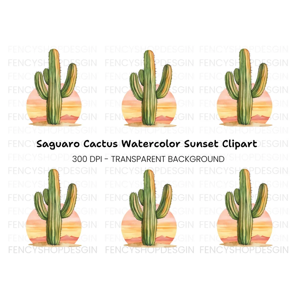 Vibrant Saguaro Cactus Desert Clipart Bundle