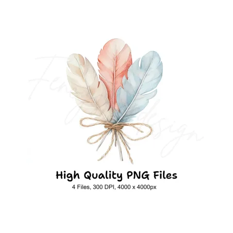 Boho Pastel Feather Clipart Bundle