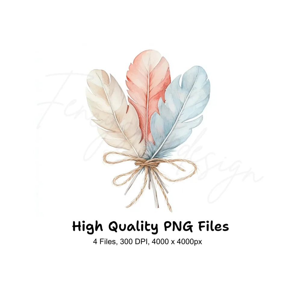Boho Pastel Feather Clipart Bundle