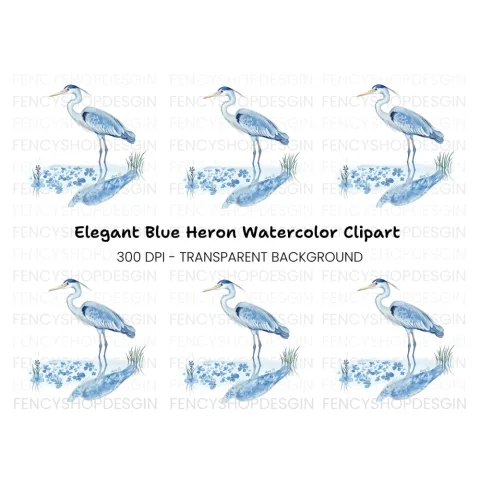 Elegant Blue Heron Clipart Bundle
