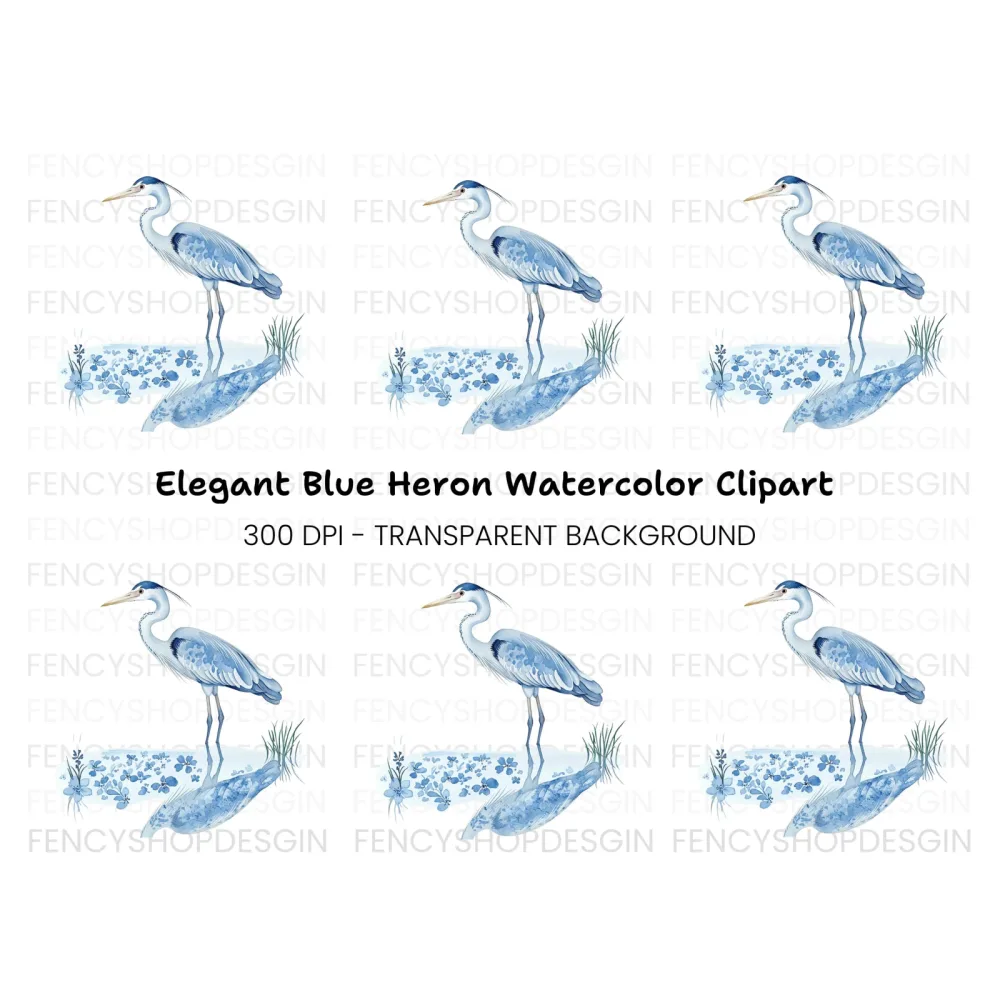 Elegant Blue Heron Clipart Bundle