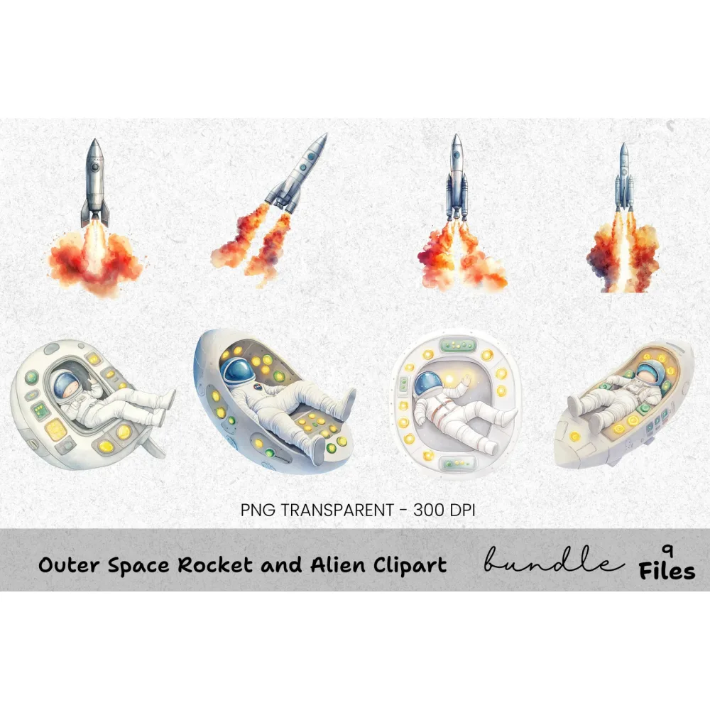 Outer Space Rocket and Alien Clipart Bundle