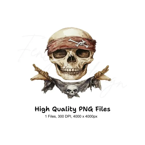 Pirate Skull with Bandana and Ropes Clipart Bundle