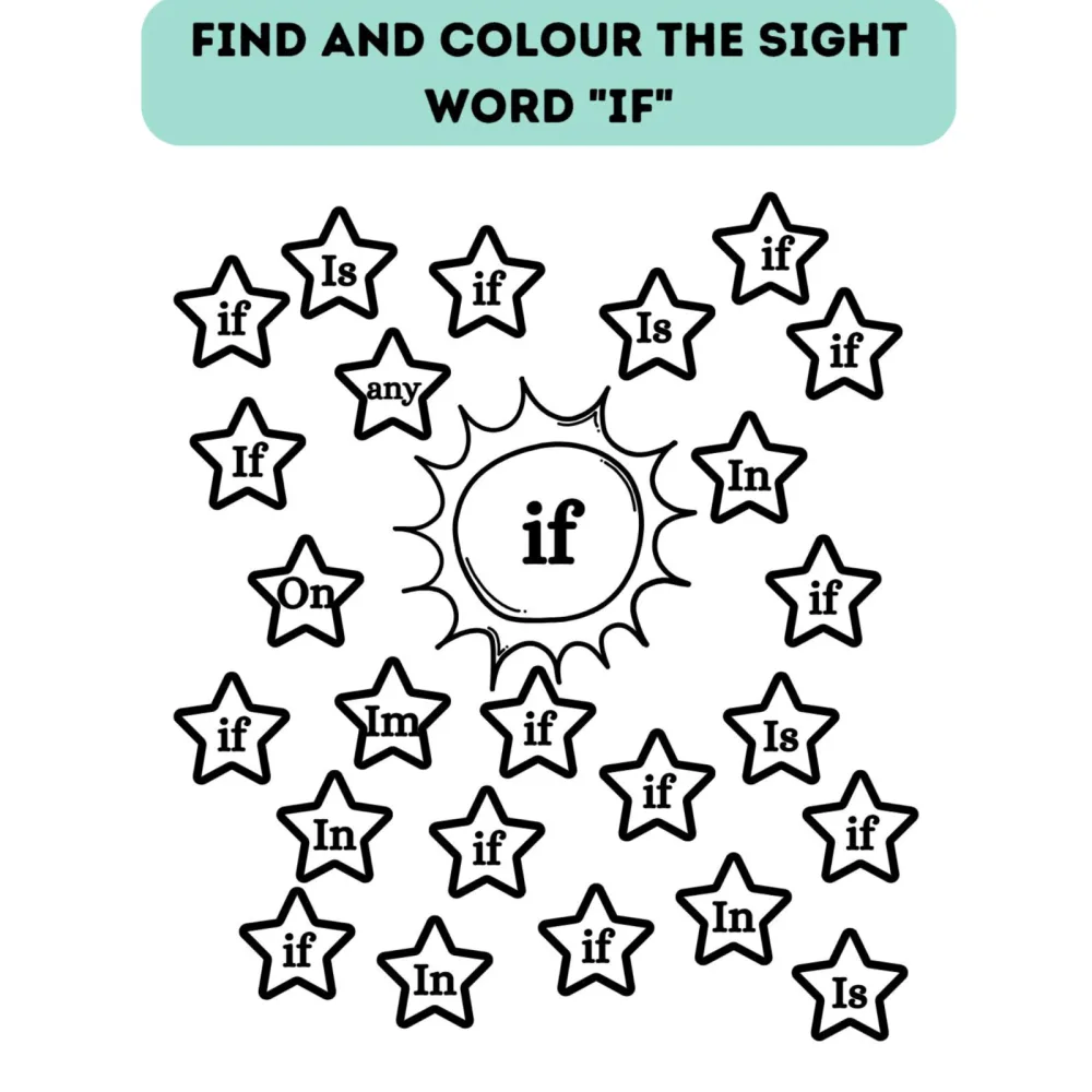 Sight Word Find and Color Worksheets