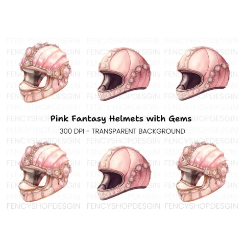 Pink Gemstone Motorcycle Helmets Clipart Bundle
