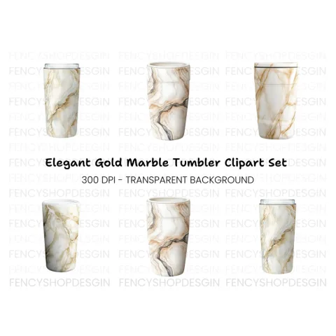 Gold Vein Marble Tumbler Clipart Bundle