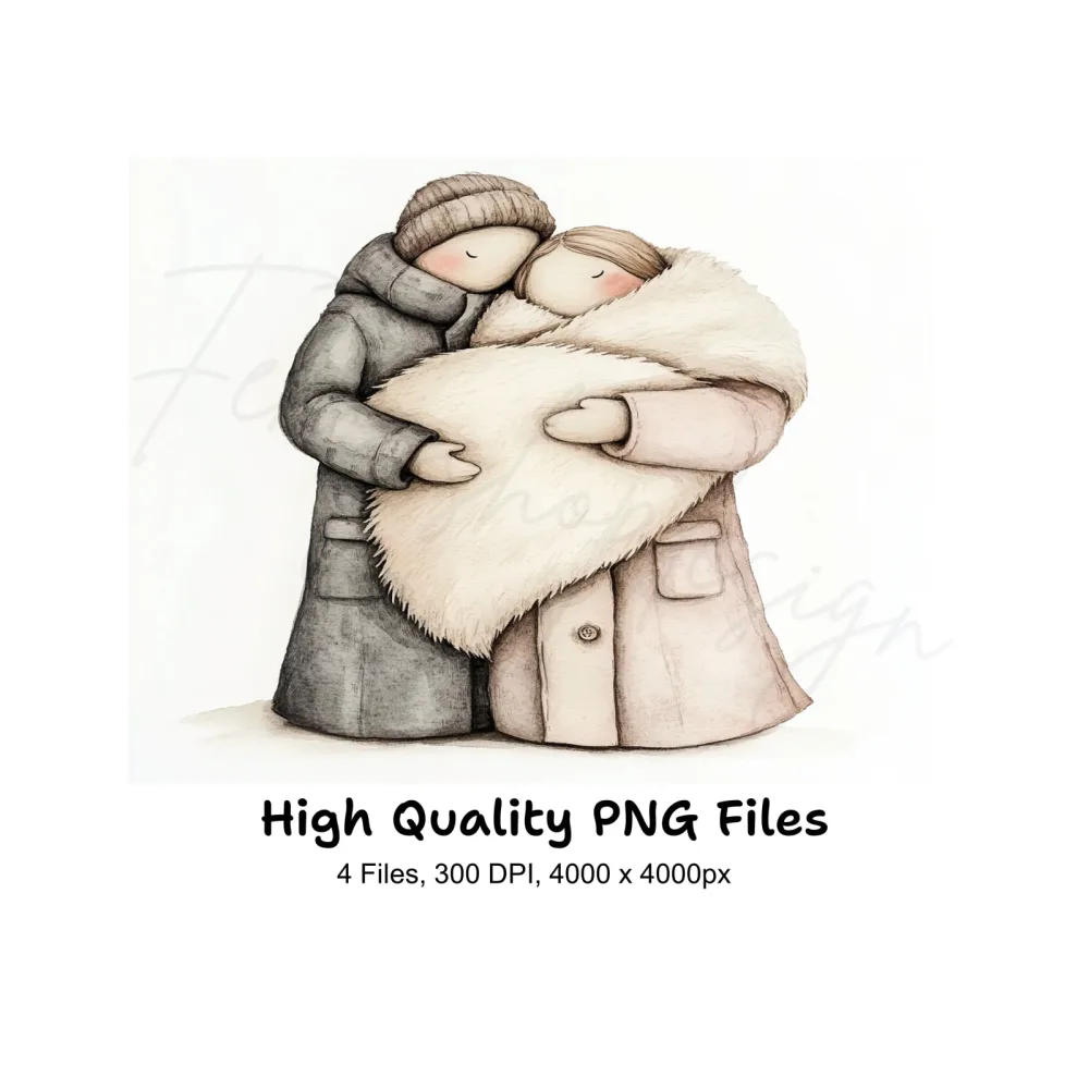 Cozy Couple Winter Hug Clipart Bundle
