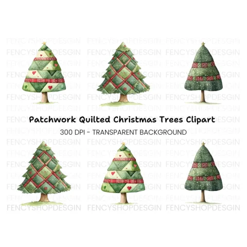 Quilted Christmas Tree Clipart Bundle