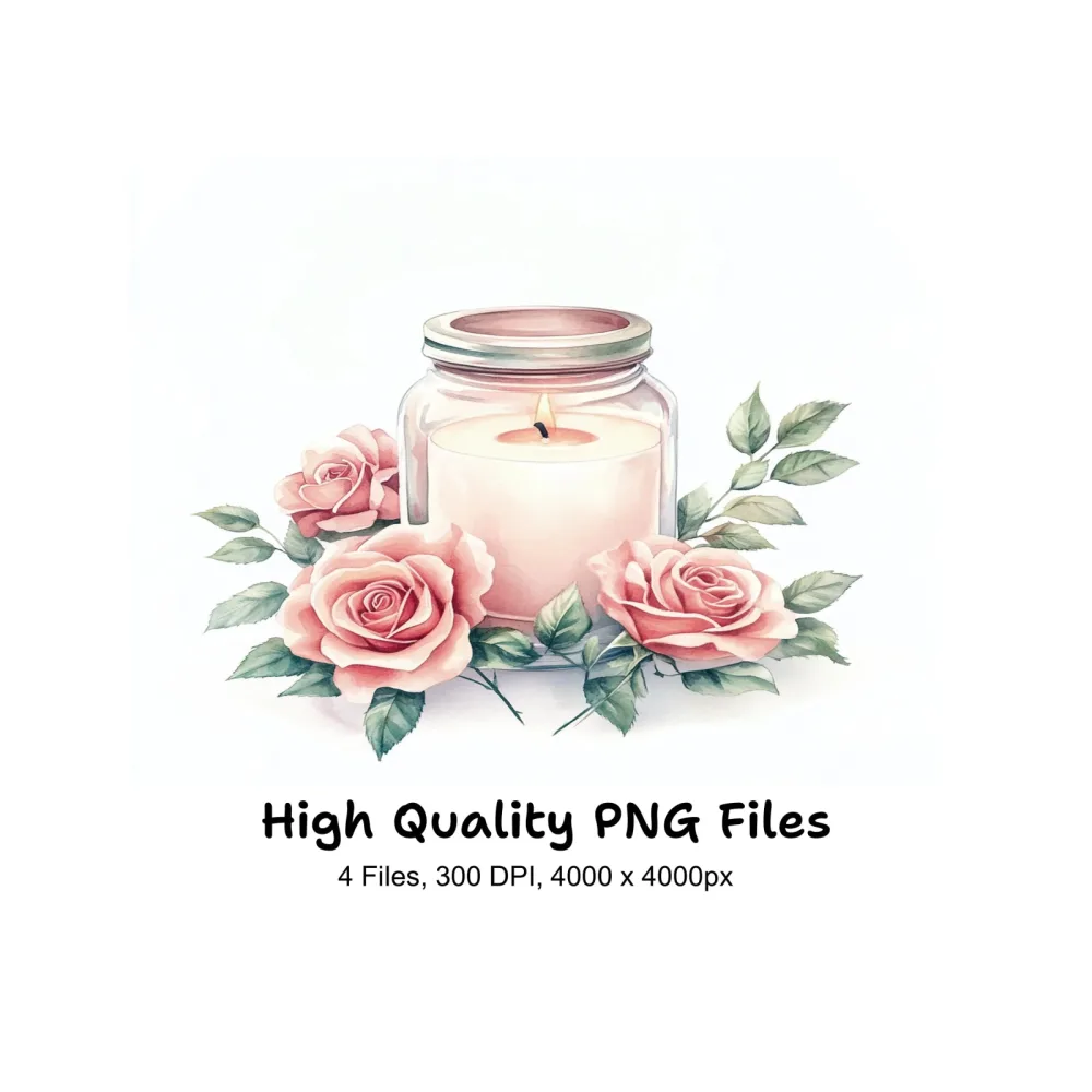Pink Roses Candle Clipart Bundle
