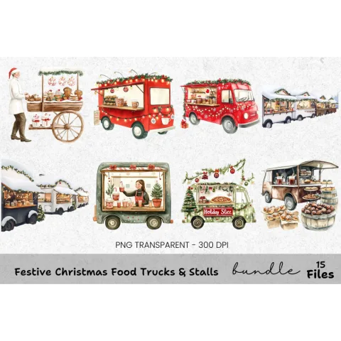 Christmas Food Truck Clipart Bundle