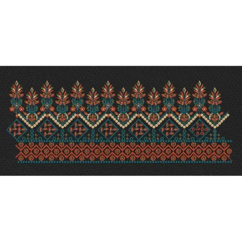 Black Rust Tribal Buta Crown Border Black Rust & Teal Embroidery Design